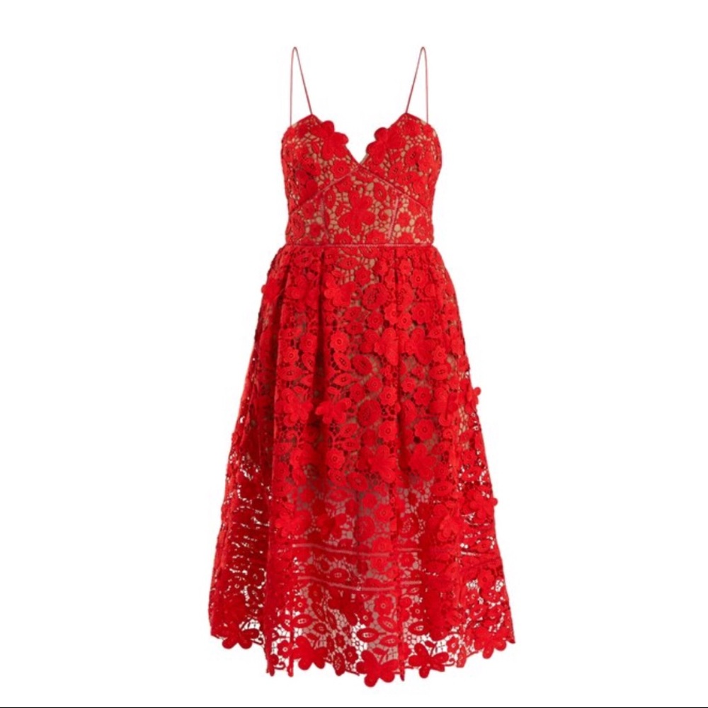 SELF-PORTRAIT RED 3D LACE MIDI DRESS - Picture 7 of 8